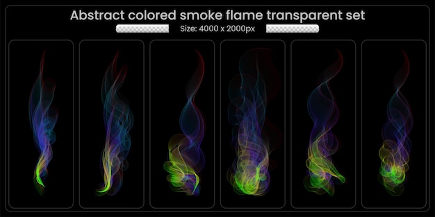 PSD ensemble transparent de fumée colorée sur fond noir