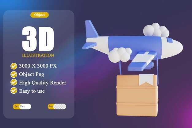 entrega de encomendas de ilustração 3D por avião