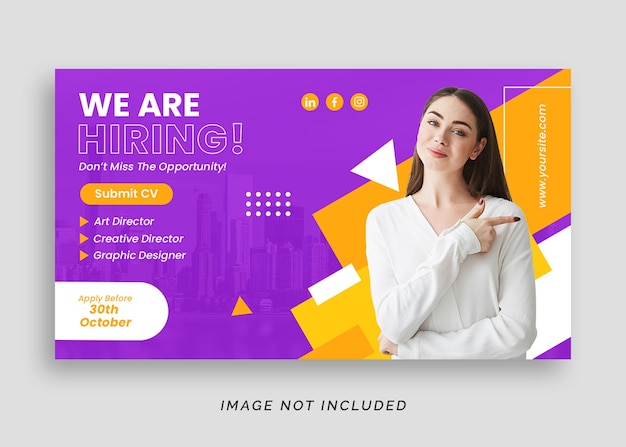 PSD entreprise nous embauchons une bannière web pour l'emploi d'un employé ou un modèle de vignette youtube