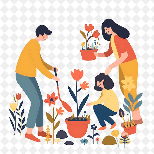 PSD equinócio de primavera com famílias plantando flores design is sere festival de png ilustrações de arte plana 2d