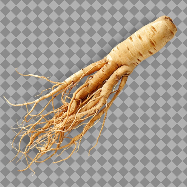 Erva de raiz de ginseng Tipo Panax Forma de ginseng de erva Raiz secada Objeto isolado em fundo limpo