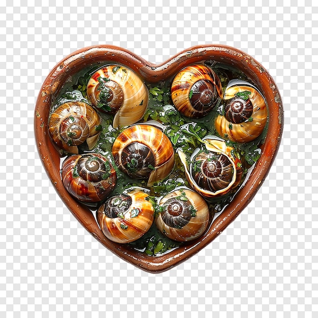 PSD escargot d'escargot rempli d'ail et de beurre de persil sur un fond transparent