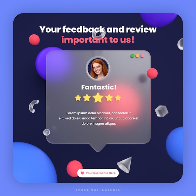 PSD examen des commentaires des clients en 3d ou modèle de publication instagram sur les médias sociaux avec maquette