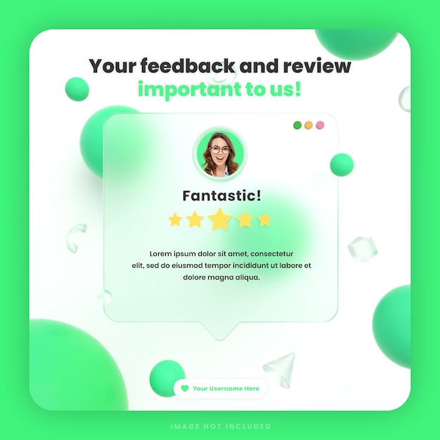 PSD examen des commentaires des clients en 3d ou modèle de publication instagram sur les médias sociaux avec maquette