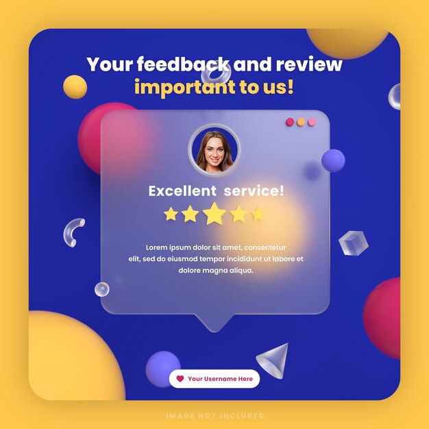 PSD examen des commentaires des clients en 3d ou modèle de publication instagram sur les médias sociaux avec maquette