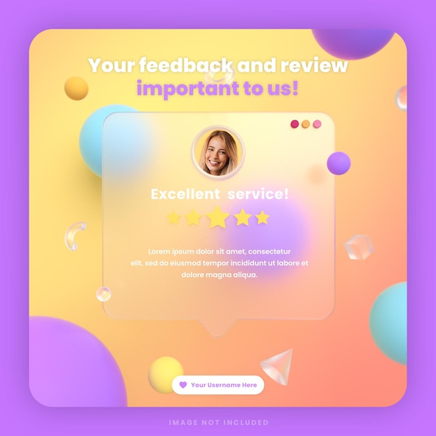 PSD examen des commentaires des clients en 3d ou modèle de publication instagram sur les médias sociaux avec maquette