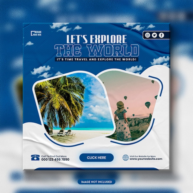 Explorez le modèle de bannière de médias sociaux de voyage dans le monde