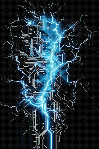 PSD explosion électrique avec éclairs étincelles et circuit png effet de néon sur fond sombre