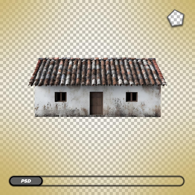 PSD facada de casa velha com telhado de telhas isolada em fundo transparente