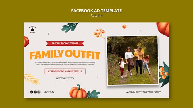 Facebook-Anzeigenvorlage für den Herbst im flachen Design