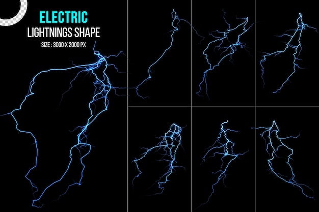PSD faísca de relâmpago de energia elétrica de energia e conjunto de relâmpagos de tempestade azul