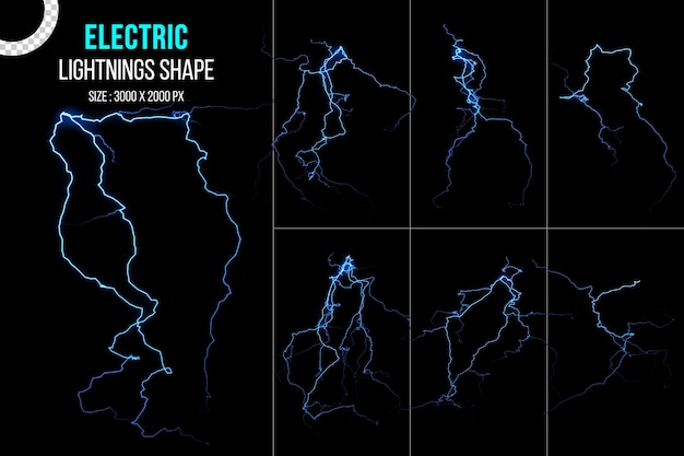 PSD faísca de relâmpago de energia elétrica de energia e conjunto de relâmpagos de tempestade azul