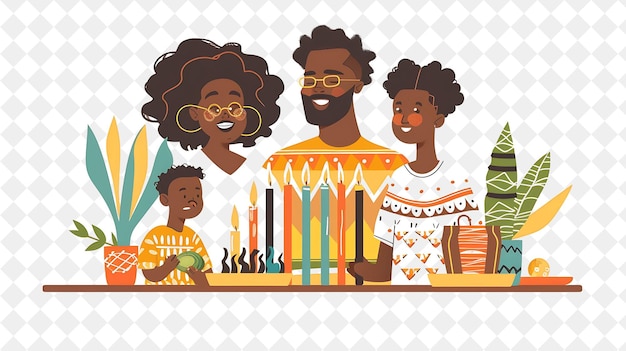 PSD family enjoying a kwanzaa celebration design è il festival culturale e di illustrazione piatta del mondo