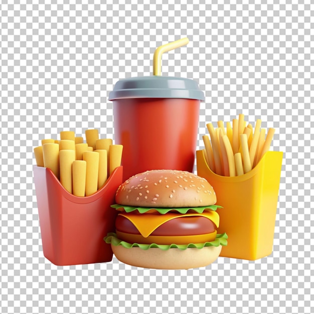 fast food minimalismo 3d renderizado em fundo transparente