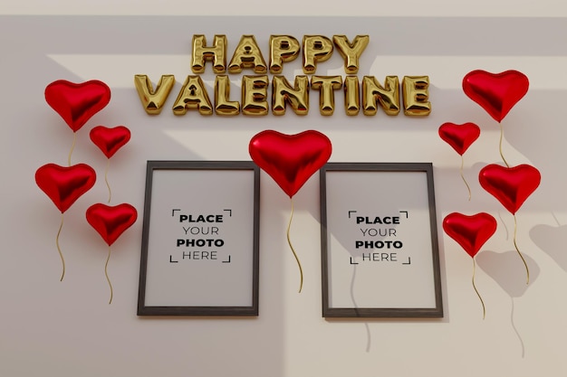 Felice scena di San Valentino con mockup di cornice