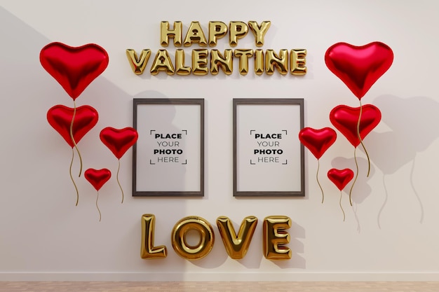 Felice scena di San Valentino con mockup di cornice