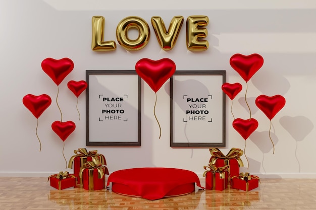 Felice scena di San Valentino con mockup di cornice