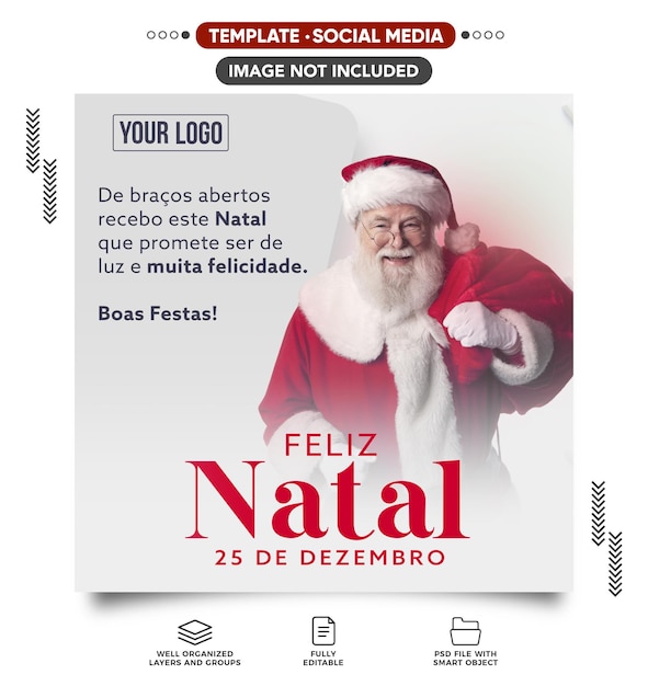 Feliz Natal cartão de mídia social padrão psd editável