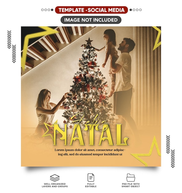 Feliz Natal em PSD editável em mídias sociais