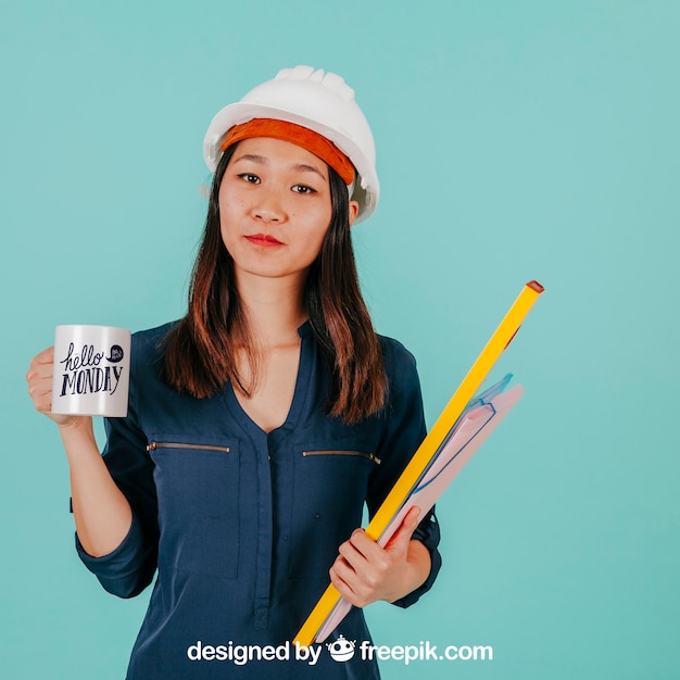 PSD femme architecte avec une tasse