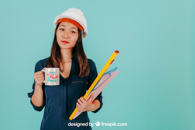 PSD femme architecte avec une tasse