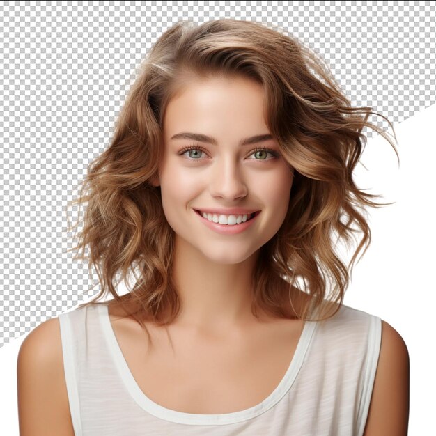 une femme aux cheveux blonds et un tank top blanc