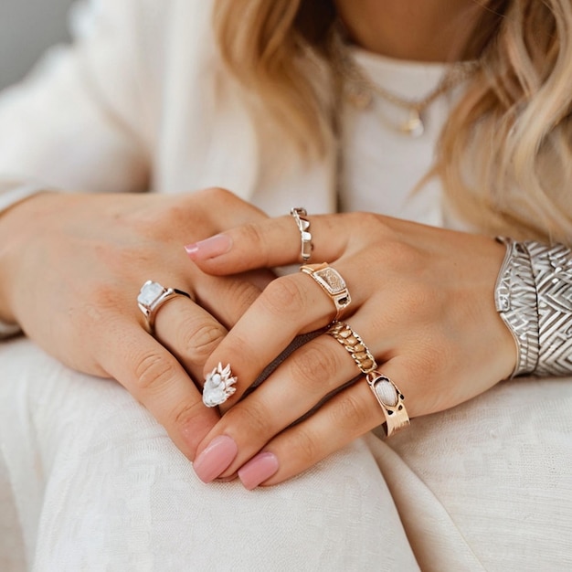 PSD une femme avec une bague qui dit diamant sur son doigt