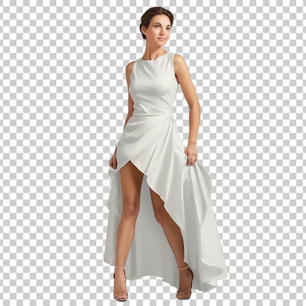 PSD une femme dans une robe blanche avec une photo d'une femme dans une tenue blanche