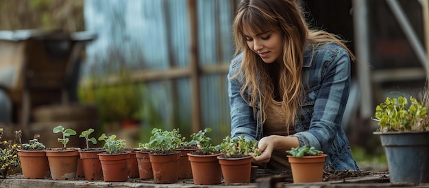 PSD une femme jardine avec des plantes