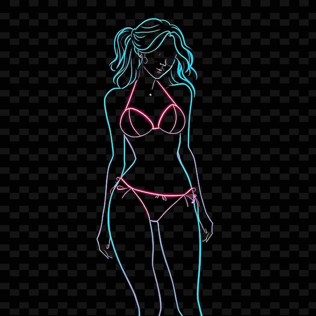 Femme mince en bikini à taille haute Neon Grunge Design artistique avec des couleurs sombres Thème décoré avec déchiré