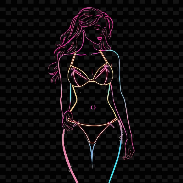 Femme mince en bikini à taille haute Neon Grunge Design artistique avec des couleurs sombres Thème décoré avec déchiré