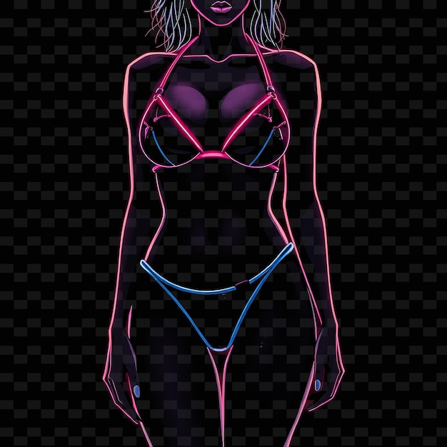 Femme mince en bikini à taille haute Neon Grunge Design artistique avec des couleurs sombres Thème décoré avec déchiré