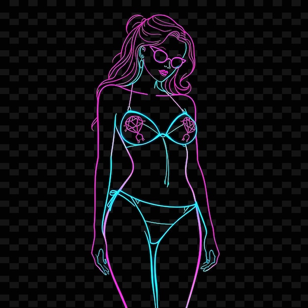 Femme mince en bikini à taille haute Neon Y2k Design artistique avec illustration pastel Neon CharacterC