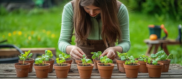 PSD une femme plante des fleurs dans un jardin