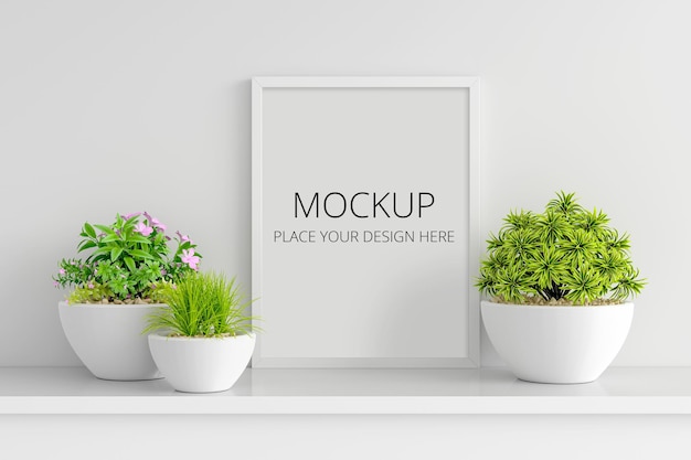 Fiore e pianta da vaso succulenta con mockup di cornice