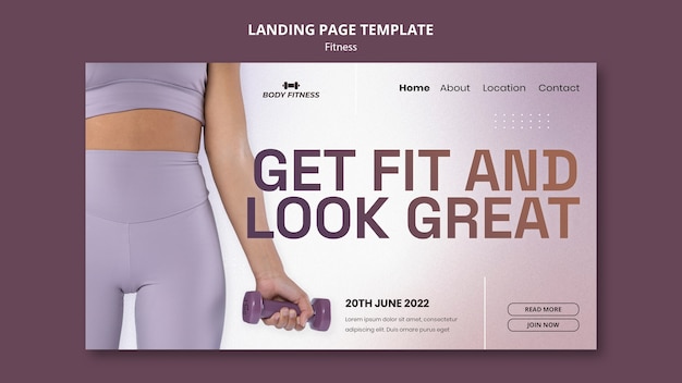 Fitness-Landing-Page-Vorlage mit Frau und Hanteln