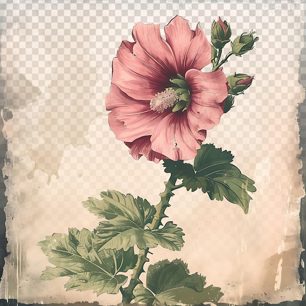 PSD flor de hollyhock desenhada à mão em estilo shabby chic