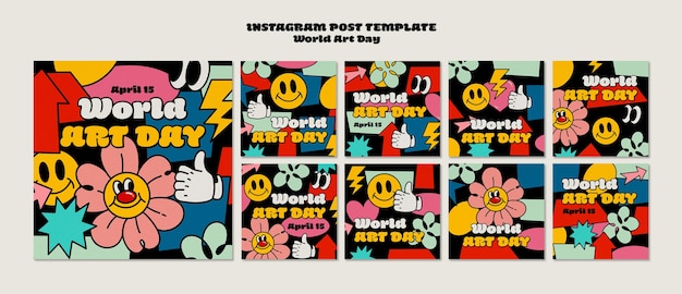 PSD florale instagram-posts-sammlung für den weltkunsttag