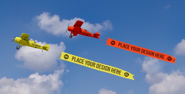 PSD flugzeug fliegt mit mock-up-banner in der luft