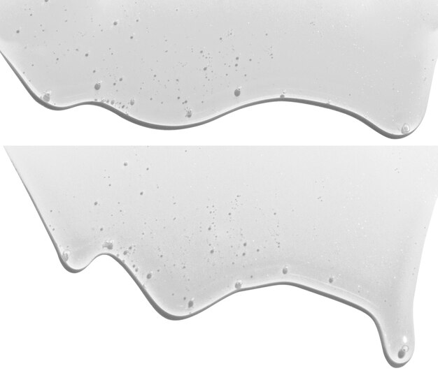 PSD fluxo de líquido transparente em fundo vazio shampoo de cosméticos sérum lodo de caracol