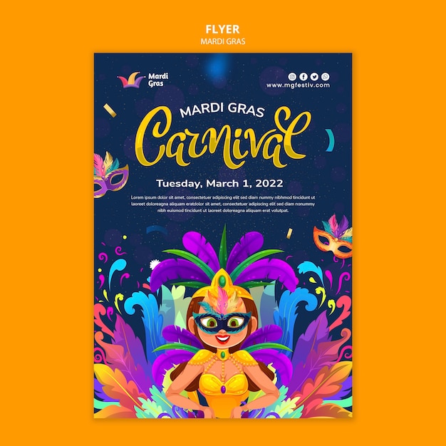 Flyer de carnaval de mardi gras