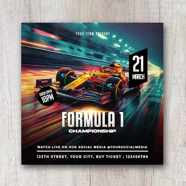 PSD flyer du championnat de formule 1 bannière sur les réseaux sociaux