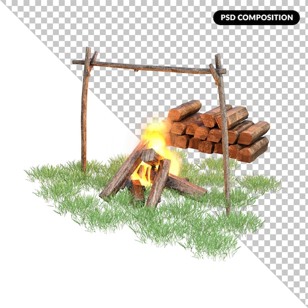 PSD fogo de acampamento isolado 3d