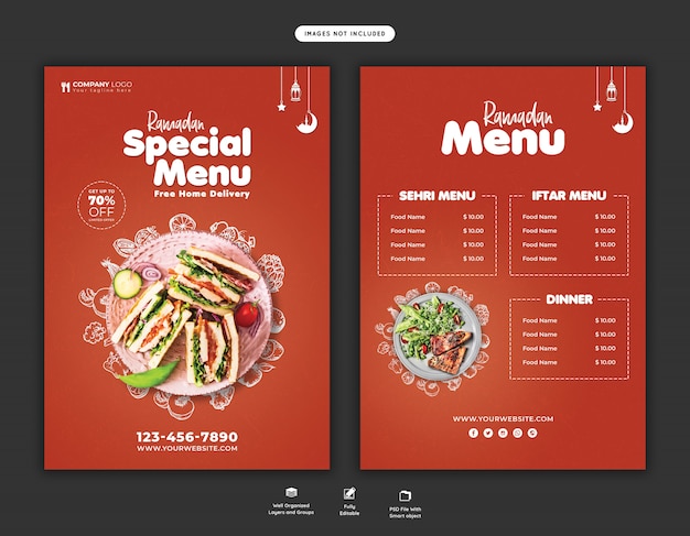 Folheto de menu de comida especial ramadan Psd