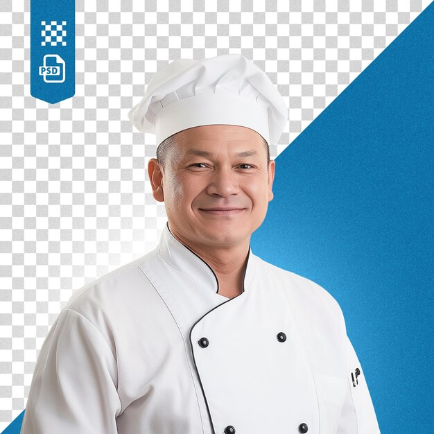 PSD foto de um chef em uniforme com um chapéu de chef em um fundo transparente