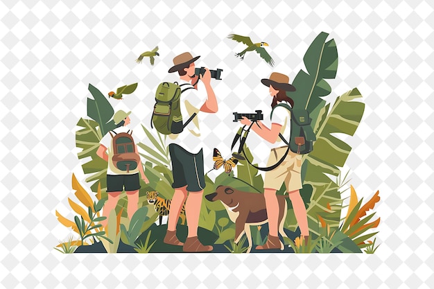 PSD fotógrafo aventureiro de vida selvagem com personagens capturando pessoas da png em ilustrações de trabalho diário