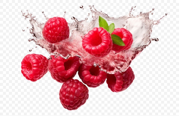 PSD des framboises dans du jus d'éclaboussure ont isolé le psd.