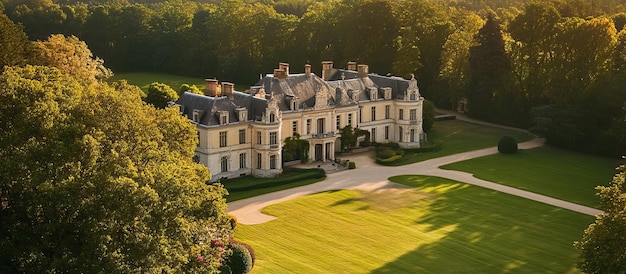 PSD französisches schloss in einer üppig grünen landschaft