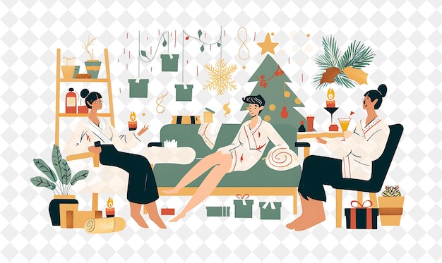 PSD friedliches weihnachts-spa mit gästen und therapeuten design ist illustration weihnachten kunst design