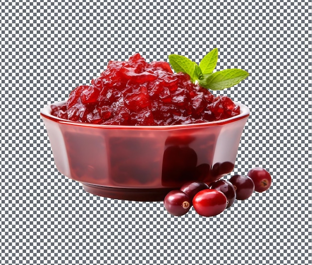 PSD frisches und süßes cranberry chutney in einer schüssel auf durchsichtigem hintergrund